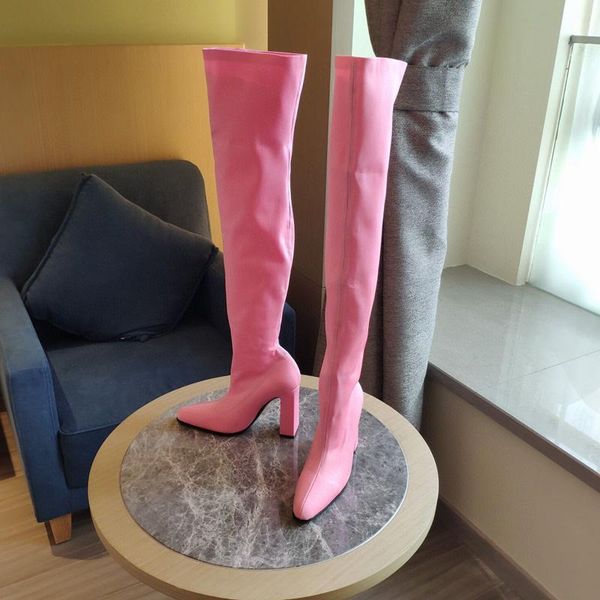 

runway square heel satin boots women multicolor elastic slip-on over the knee boots comfort light stretch party shoes woman, Black