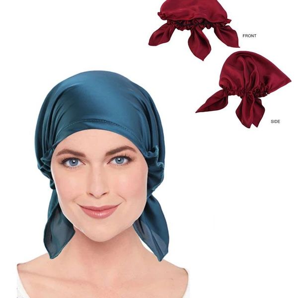 

beanie/skull caps muslim hijab women cancer chemo silky pre-tied flower print hat turban cap cover hair loss head scarf headwear strech band, Blue;gray