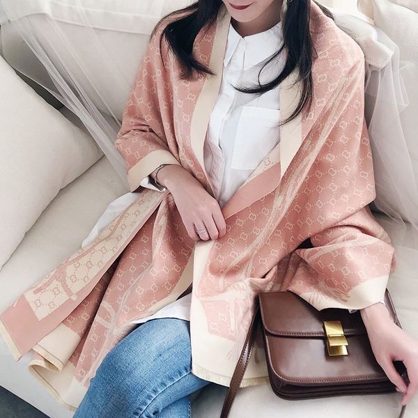 

cashmere padded warming scarf fashion lady large shawl and wraps women's long scarves print double-sided tassel plaid foulard y201007, Blue;gray