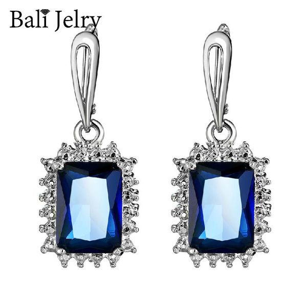

balijelry silver women earrings 925 jewelry accessory rectangle sapphire gemstone drop earrings for wedding engagement wholesale