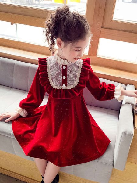 

big 2020 new 12-15 years old girls' autumn winter children's drs, Red;yellow