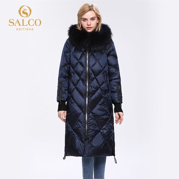 

salco the latest big-zipped pearl-cotton winter warm coat high-end real fur coat 201217, Black