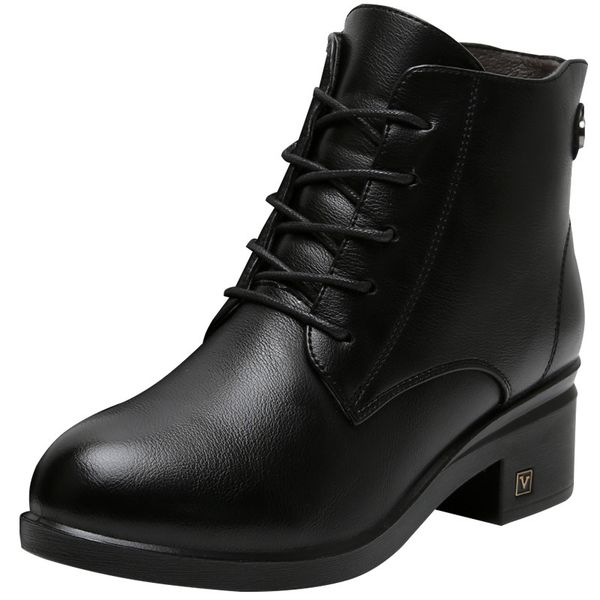 

black pu leather velvet warm cotton boots designer non-slip lace-up mom boots 2020 fashion gothic heels platform snow
