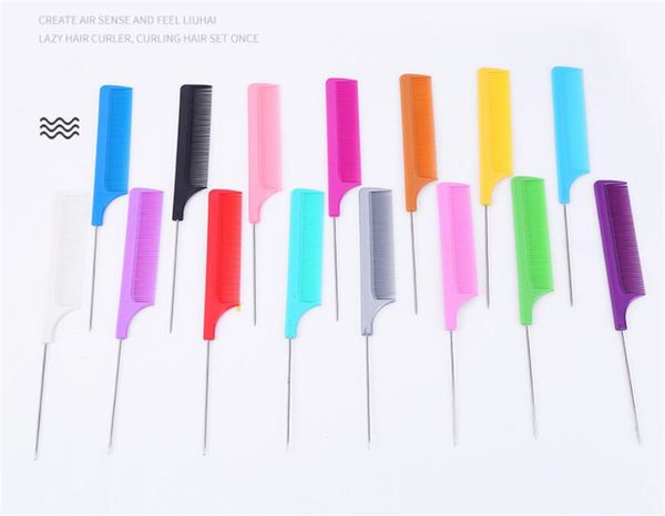 

new hair brushes rat tail comb stainless steel pin carbon fiber heat resistant teasing combs pintail kd, Silver