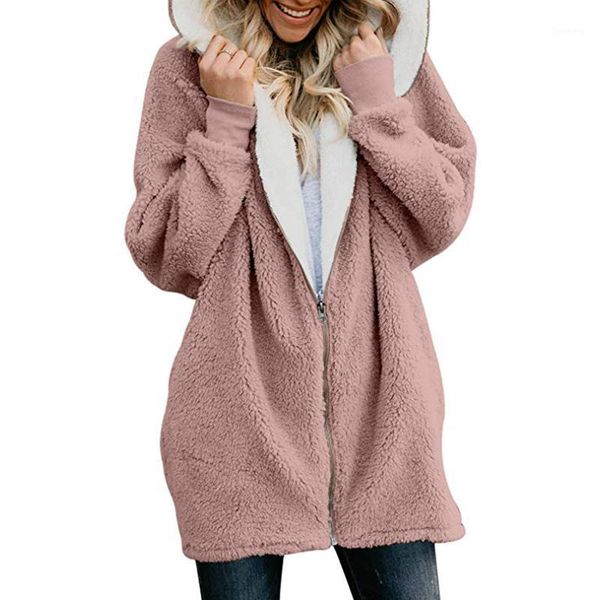 

2021 winter coat women new style long sleeve fashion sheepskin overcoat female solid warm trench coats female jacket outfit1, Black