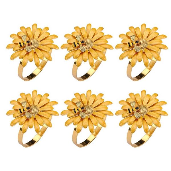 

napkin rings 6 pcs daisy flower set,bee holders serviette buckles for holiday wedding table decorations