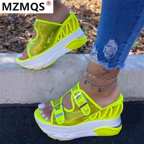 

2020 new summer fashion pvc wedge slippers female transparent belt buckle super high heel platform large size 43 sandals women x1020, Black