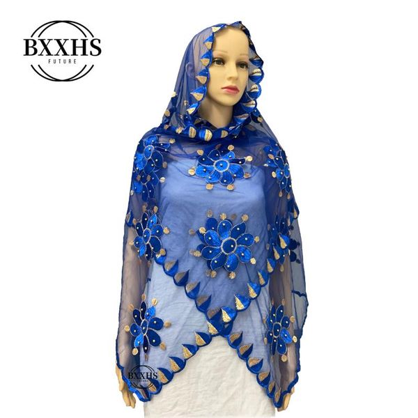 

african women scarf muslim embroidery net scarf hijab big size for shawls, Blue;gray