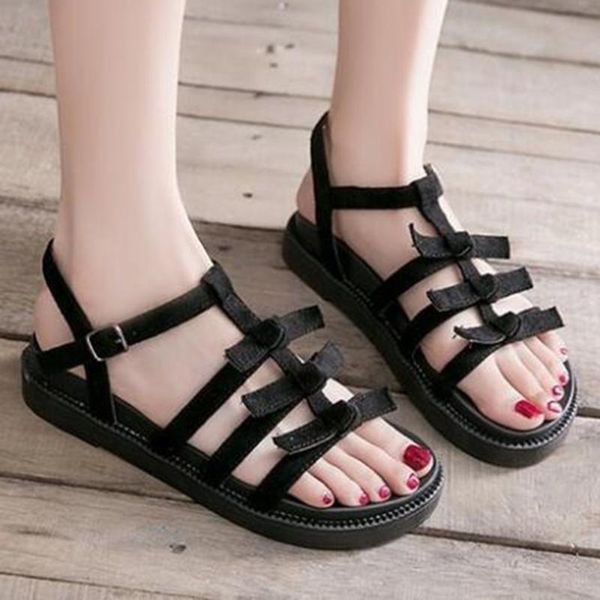 

summer roman sandals women sports beach shoes narrow band women slippers fashion suede leather sandals flat ll193, Black