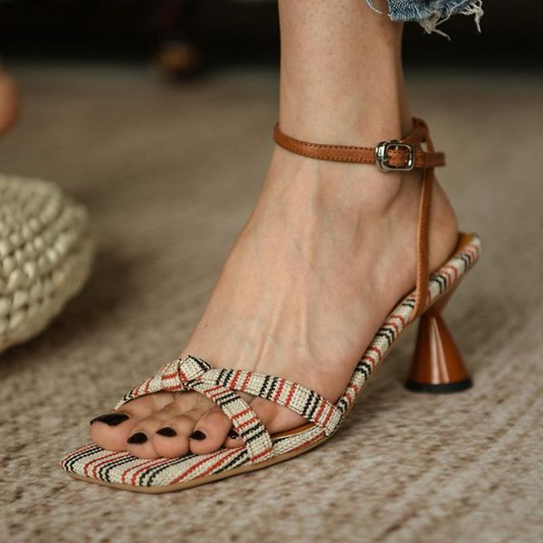 

retro sandals for women 2021 new women sandals square toe high heels wedding shoes fashion summer casual woman shoes, Black