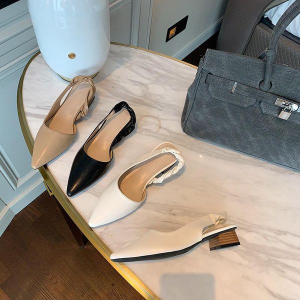 

spring/summer fashion women slippers pointed toe back strap solid color square mid heels black/beige/white sandals slides mules