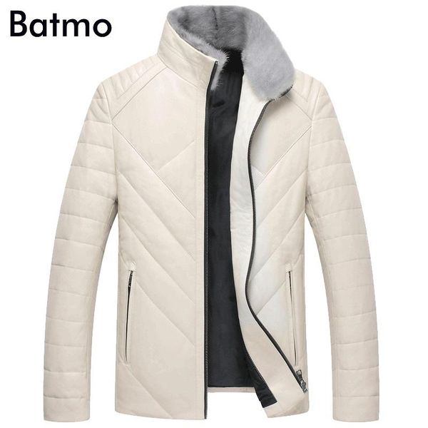 

batmo 2021 new arrival winter sheepskin& collar white duck down jackets men,men's real leather coat,yr002, Black