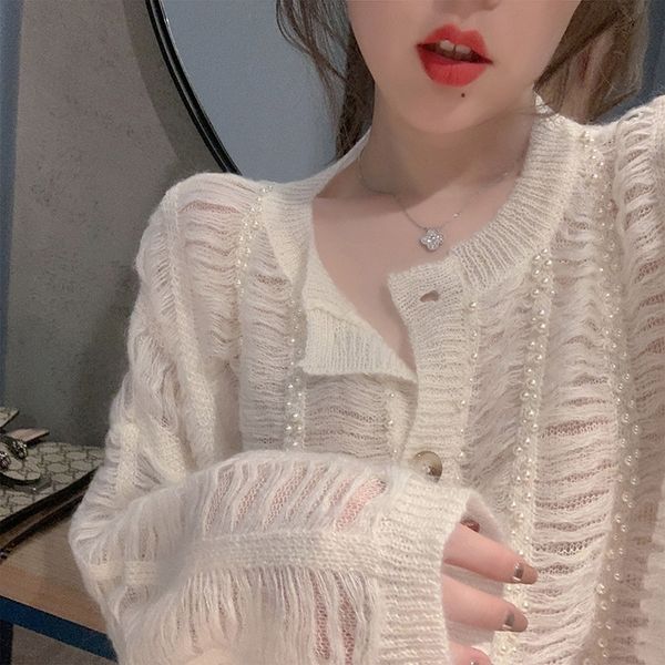 

jcbfb tiktok 2020 xian autumn knitted coat ma haimao early out hollowed xian thin thin b6niu coat sweater sweater sunscreen 9267 nails, White;black