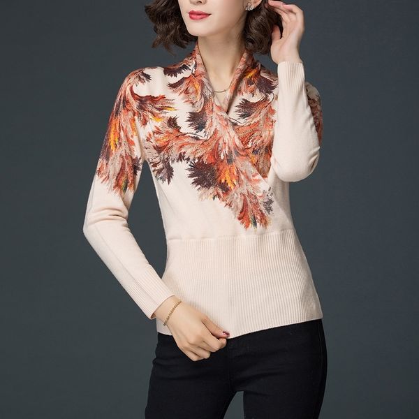 

okkbn knitwear bottoming women's slim pullover printing for middle-aged and pullover knitwearknitwear slimming elderly mothers korean s, White;black