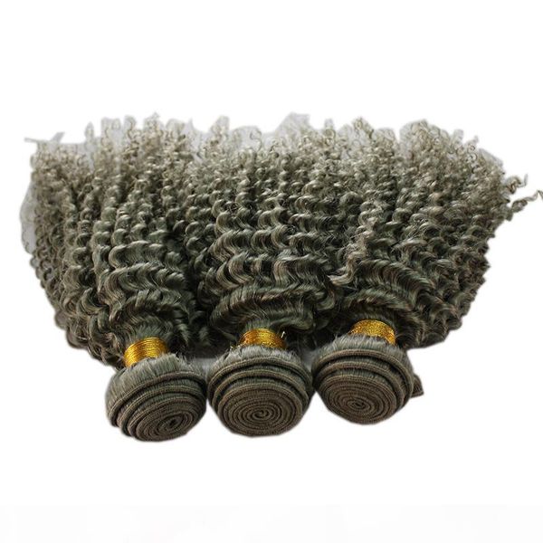 

ce certifications silver grey hair extensions 3pcs lot human grey hair weave 100g piece 3pcs lot brazilian kinky curly gray hair extension, Black