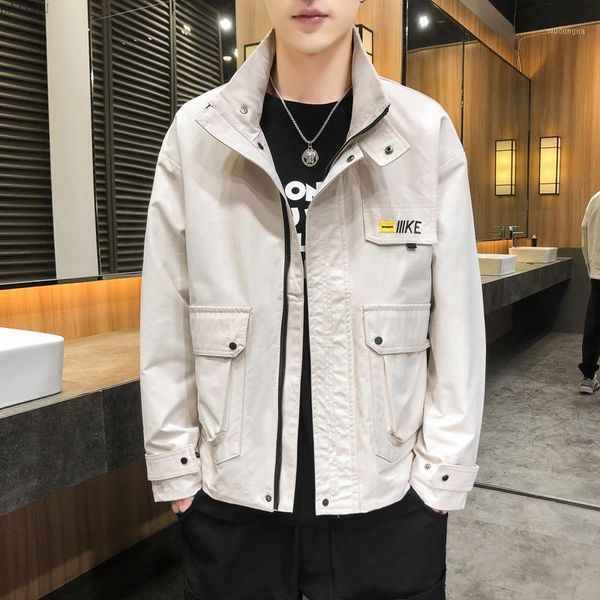 

patchwork contrast zipper varsity jacket men fashion casual multiple pockets drawstring winter thin clothing new winter j2431, Black;brown
