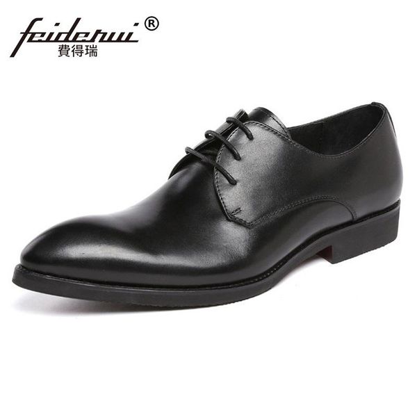 

new arrival italian man bridal dress business shoes classic genuine leather wedding oxfords pointed toe derby men's flats bh31, Black