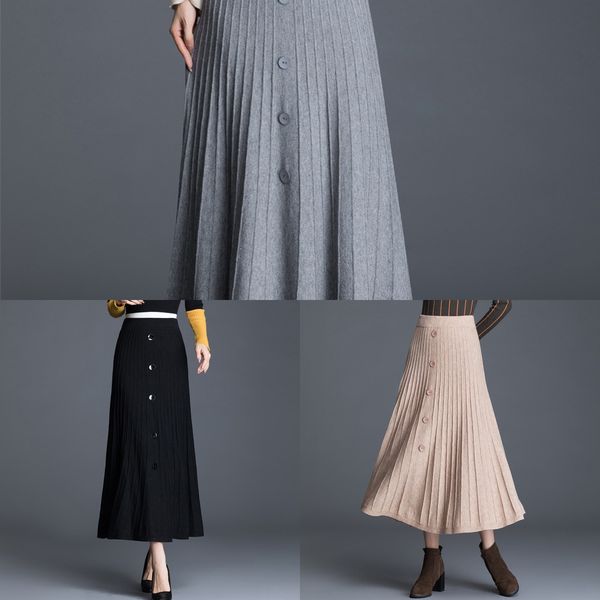 

knitted large swing new high waist slim wool big big wool skirt stretch a-line skirt in autumn winter 2020 kgpyr, White;black