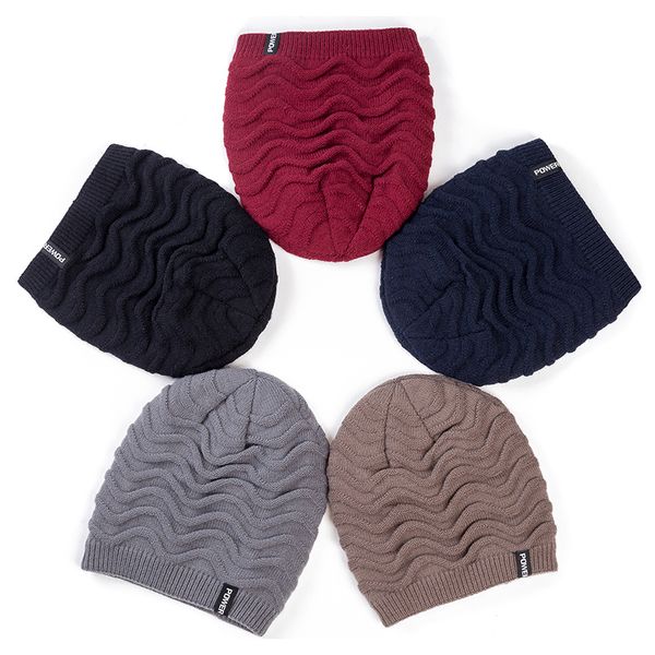 

new power label winter hats for men & women wave design add fur lined warm ski beanie knitted hat bonnet cap 201027, Blue;gray