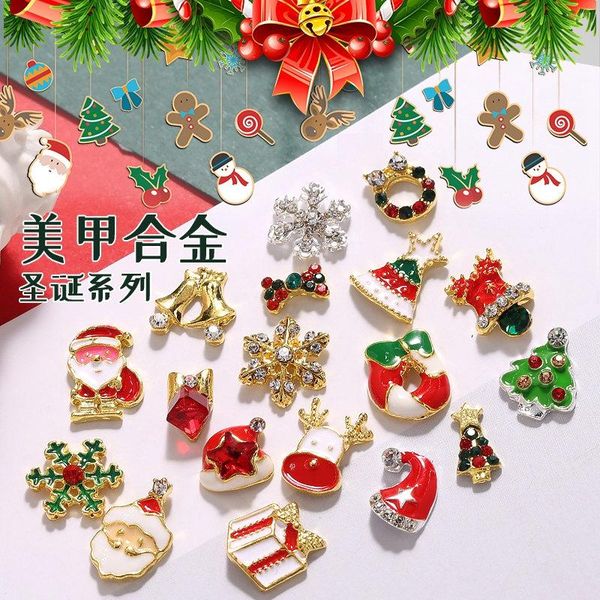 

10pcs 3d alloy christmas santa claus elk/deer snowflake bell christmas tree gift hat nail art accessories decoration nail charms, Silver;gold