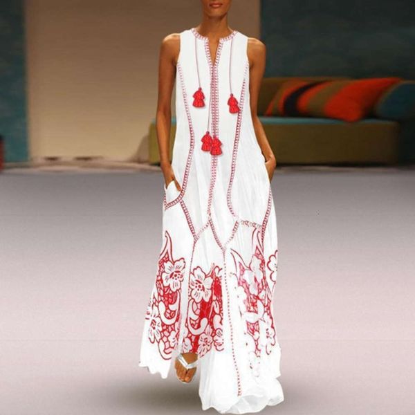 

2019 new dress sleeveless v-neck summer print loose beach, Black;gray