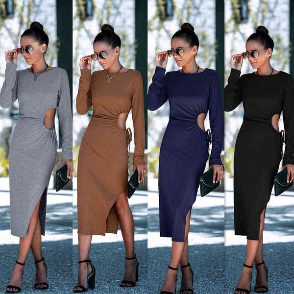 

casual dresses independently developed and digned germany station knitted waist closing dresses 2022 fall winter versatile elastic one-step, Black;gray