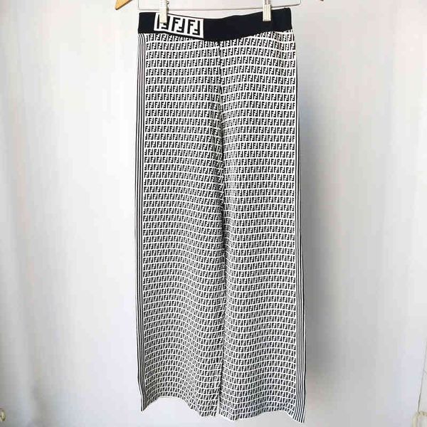 

jacquard knitted wide leg pants, White;black