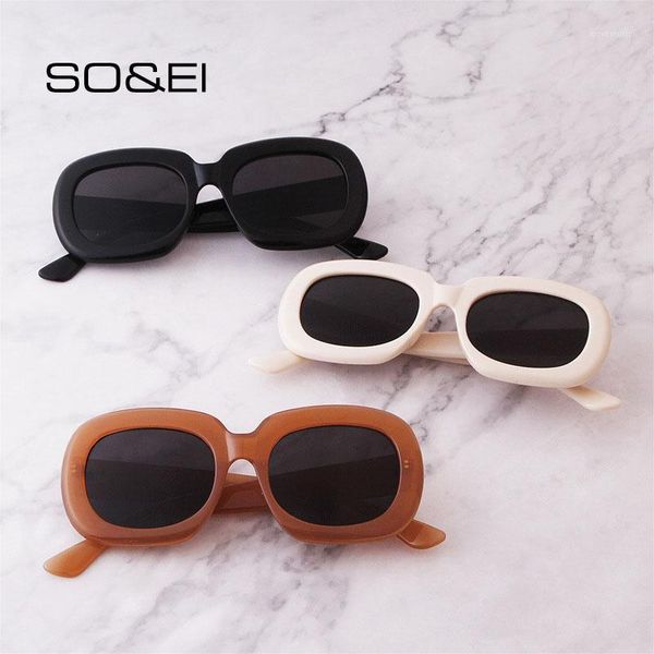 

so&ei ins popular fashion square sunglasses woman vintage jelly color nail eyewear female outdoor shades uv4001, White;black