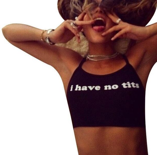 

2019 summer women camis cropped clothes bra crop crop feminino funny letter i have no tits strapless 100% cotton, White