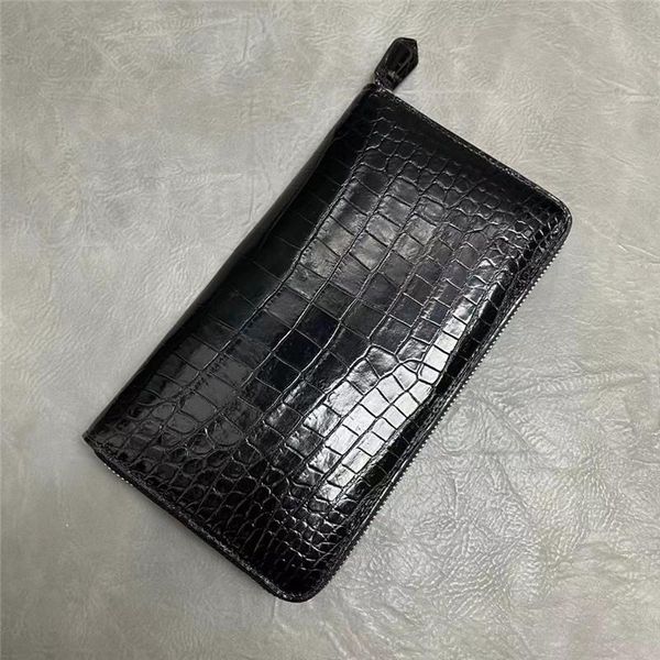 

authentic real crocodile belly skin businessmen card holders long wallet genuine alligator leather male large phone clutch purse, Red;black