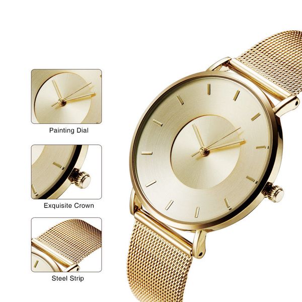 

shengke business casual women wristwatch 001 ladies watches quartz movement2021 stainless steel gold watchband stainless steel buckle, Slivery;brown