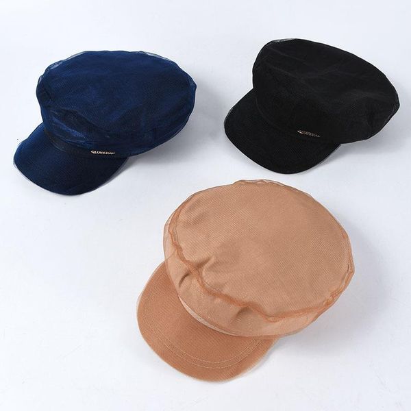 

berets retro duck tongue cap flat-ed naval hat korean version leisure student beret net yarn, Blue;gray