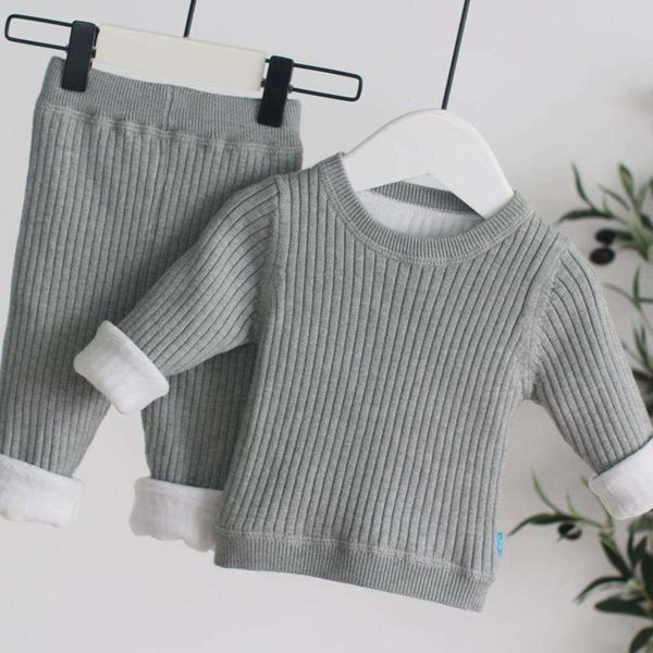 

thickened baby warm winter suit plush boys & amp; girls basic sweater children's pajamas home two piece set, Blue;red