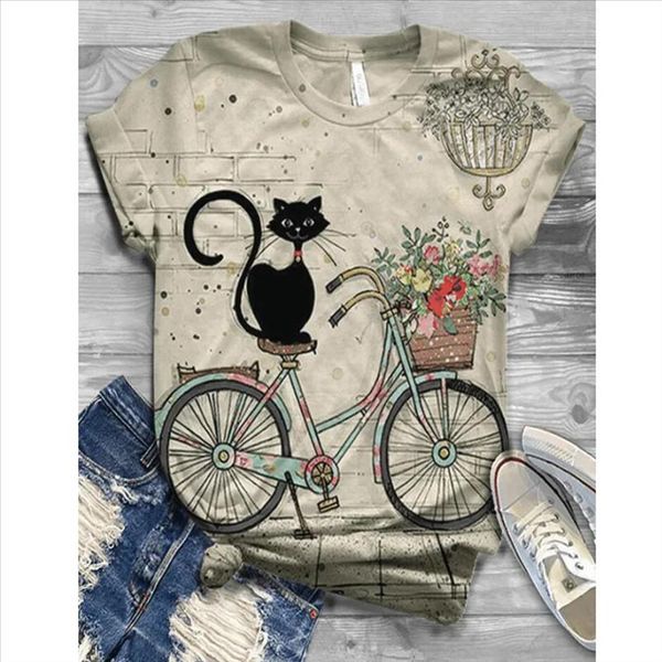 

vintage shirts women blouses 2021 plus size women short sleeve 3d cat printed o neck shirt blouse 2021 women blouses, White