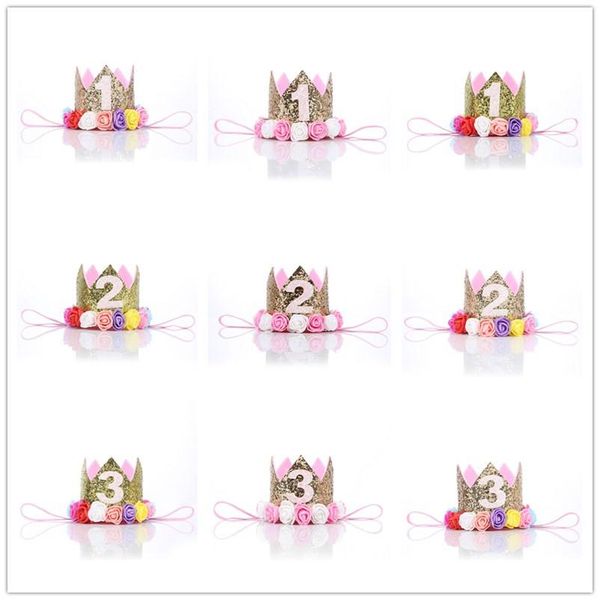 

1 pcs lovely boy gold first birthday hat girl gold priness crown number 1st 2 3 year old party hat headband party wmtwse xhhair