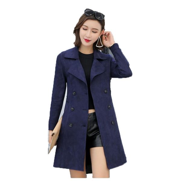 

autumn winter trench coat women black army green s-3xl plus size new lapel double breasted fashion slim long windbreaker lr416, Tan;black