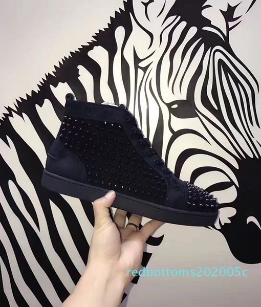 

2fashion luxury designer sneakers classical designers shoe red bottom luxury shoes fashion brand studded spikes flat luxury shoe r05, Black