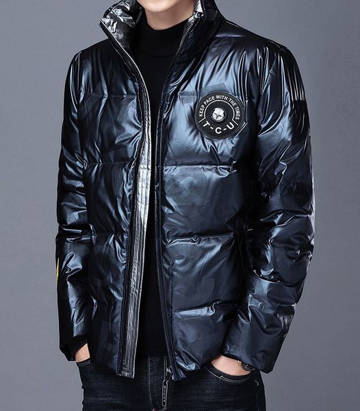 

2020 winter tide new down jacket men's short bright white duck down thick warm standing collar men's jacket quality assurance, Black