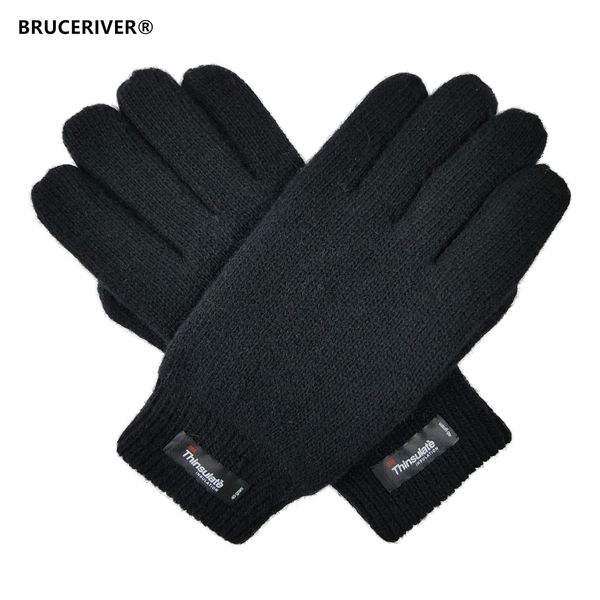 

bruceriver men' pure wool knitted gloves with thinsulate lining and elastic rib cuff 201020, Blue;gray