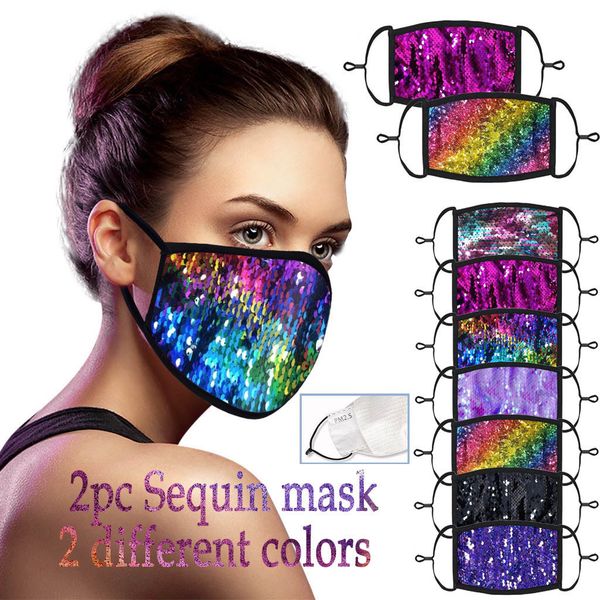 

reusablewindproof sequin washable adjustable anti-spitting protective bling mask designer for face with filter masque