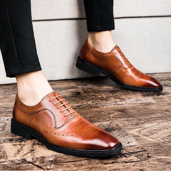 

classic men oxfords shoes lace up brogue genuine leather shoes fashion formal wedding party office dress men1, Black