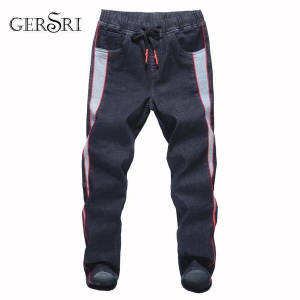 

gersri spring summer men jeans drawstring trousers male new men's brand jeans loose straight denim pants male big size 6xl /7xl1, Blue