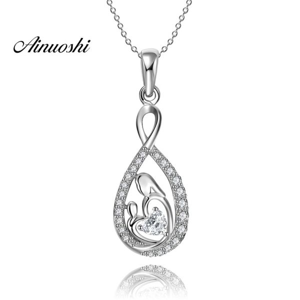 

ainuoshi 925 sterling silver pendant necklace for women water drop mom&child silver long chain necklace wedding collar de plata y200107