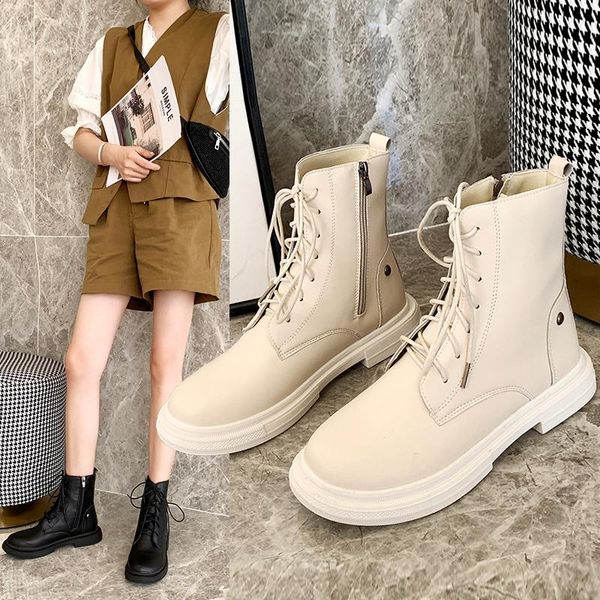 

brand women's shoes woman flat boots boots-women booties ladies round toe fashion low lolita autumn riding rubber 2020, Black