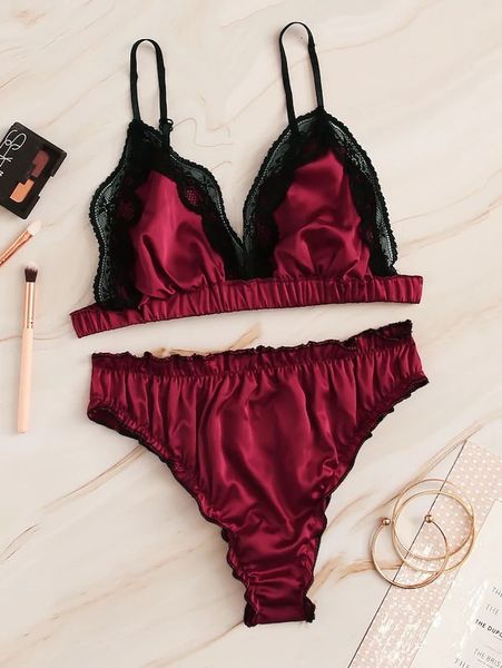 

quality underwear women's three-point lace bra underwear suit, Black;pink