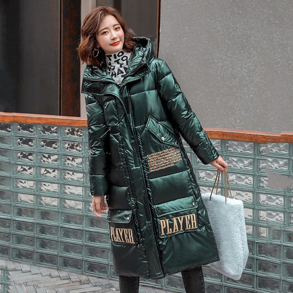 

2021 new winter women female hooded thick puffer jacket women style cotton padded shiny glossy coat ladies nz2f, Black