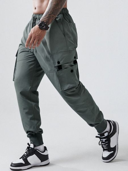 

men utility pocket drawstring waist pants u2uj#, Black