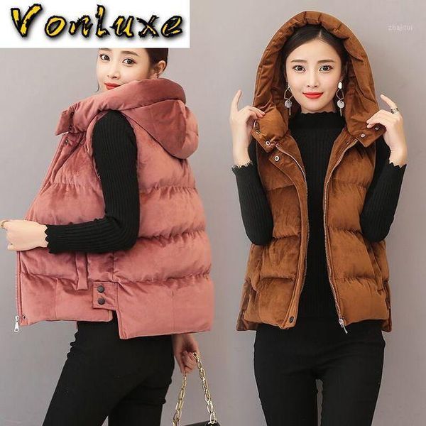 

2021 women's sleevless jacket female cotton parka coat outerwear waistcoat autumn winter hooded vest women gilet plus size1, Black;white