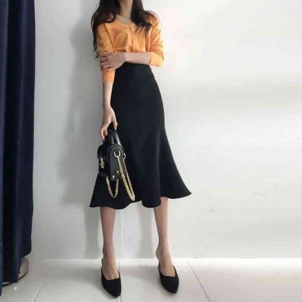 

women high waist midi skirts plus size ruffles office ol skirt fashion package hip mermaid skirts m127, Black