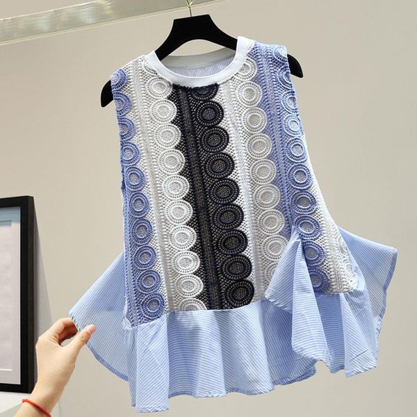 

рукавов женщины chiffion блуза рубашки лето корейский моды 2020 лоскутная tops lady сыпучие полосатый пуловер блузка рубашки, White